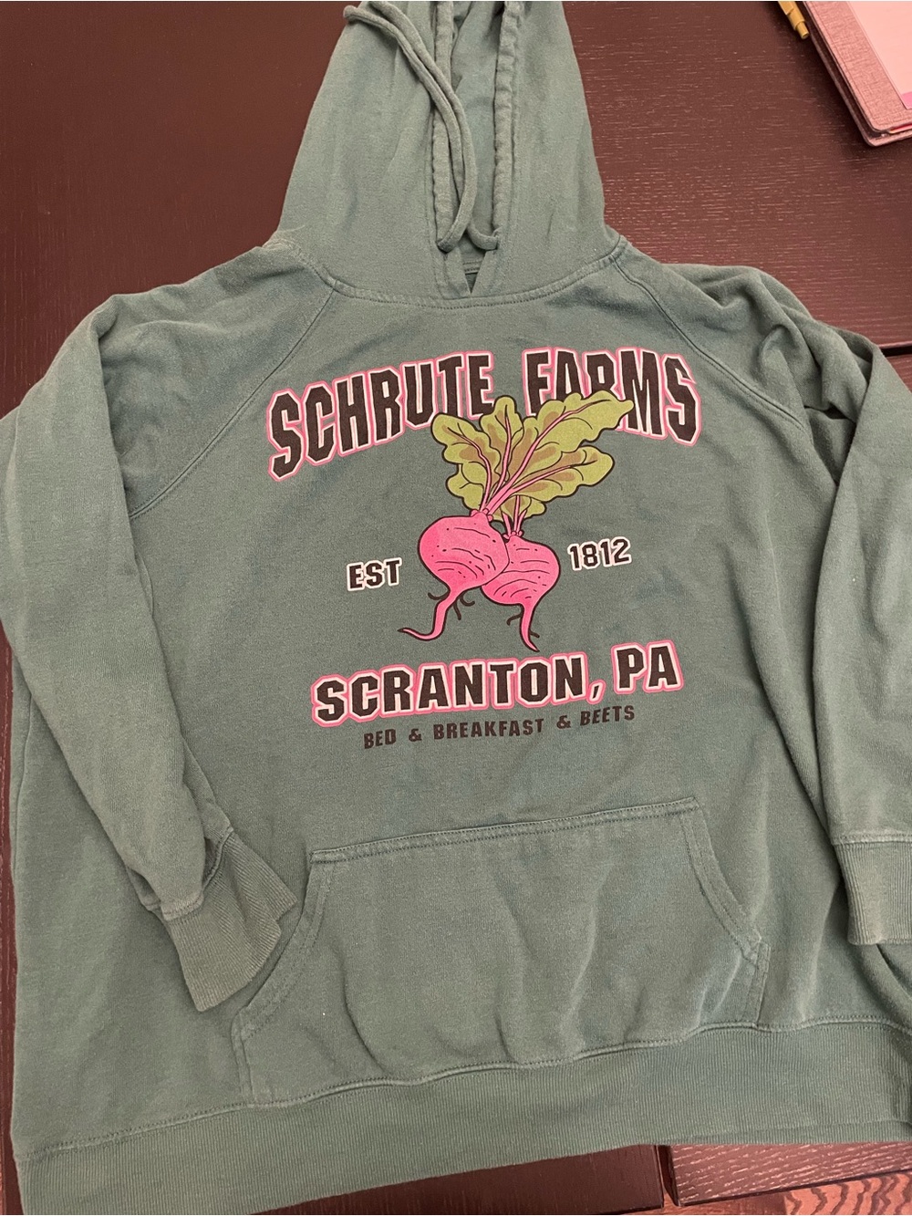torrid Green Hoodie with Pink Beet Graphic - Schrute Farms Scranton PA